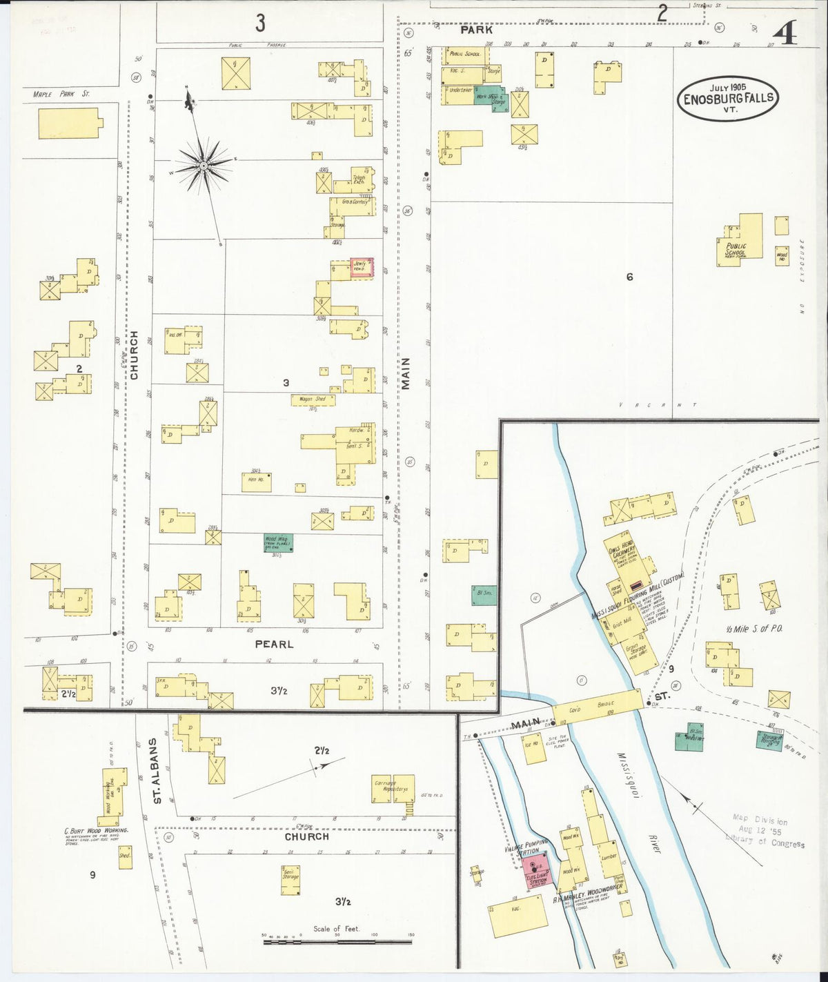 Sanborn Fire Insurance Map from Enosburg Falls, Franklin County, Vermont (1905), Sheet #0004 - Complete Map Set gallery image, historic Sanborn map, vintage wall art, Vermont Vermont