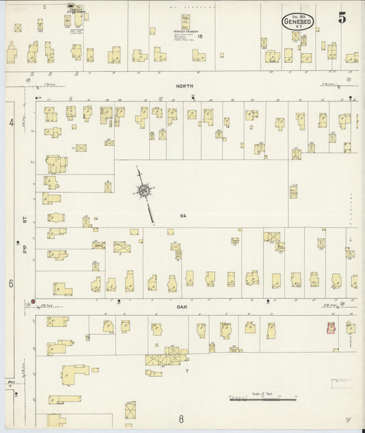 Sanborn Fire Insurance Map from Geneseo, Livingston County, New York (1913), Sheet #0005 - Historic Sanborn Fire Insurance Map Print, vintage old map wall art, antique decor, genealogy gift, New York New York map