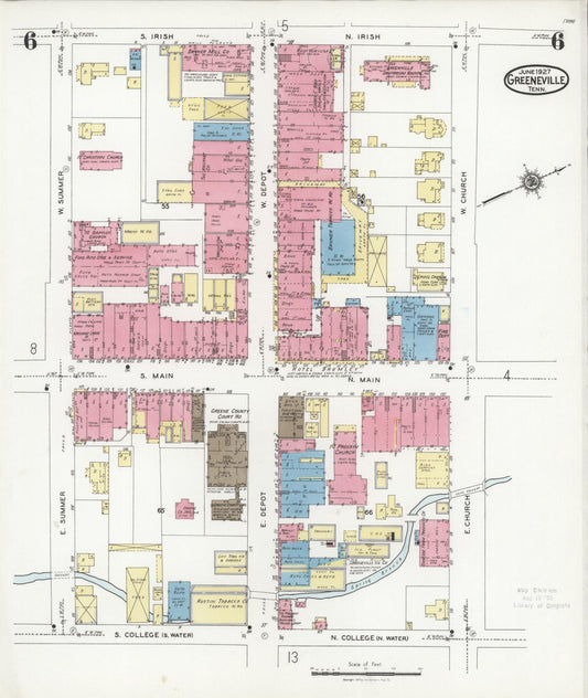 Sanborn Fire Insurance Map from Greeneville, Greene County, Tennessee (1927), Sheet #0006 - Historic Sanborn Fire Insurance Map Print, vintage old map wall art, antique decor, genealogy gift, Tennessee Tennessee map
