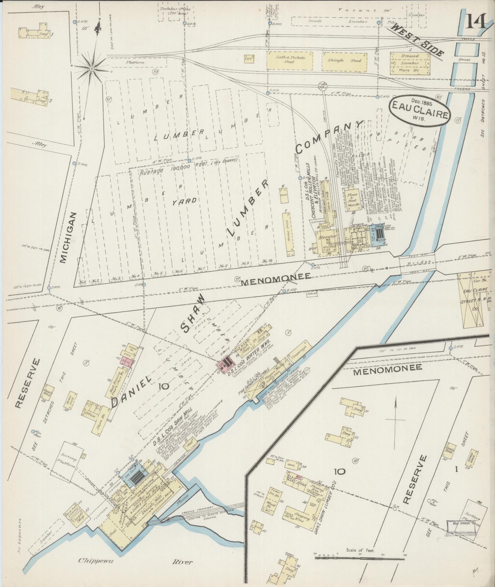 Sanborn Fire Insurance Map from Eau Claire, Eau Claire County, Wisconsin (1885), Sheet #0014 - Complete Map Set gallery image, historic Sanborn map, vintage wall art, Wisconsin Wisconsin