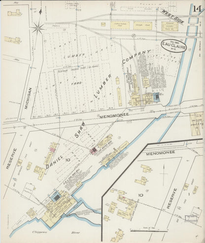 Sanborn Fire Insurance Map from Eau Claire, Eau Claire County, Wisconsin (1885), Sheet #0014 - Complete Map Set gallery image, historic Sanborn map, vintage wall art, Wisconsin Wisconsin