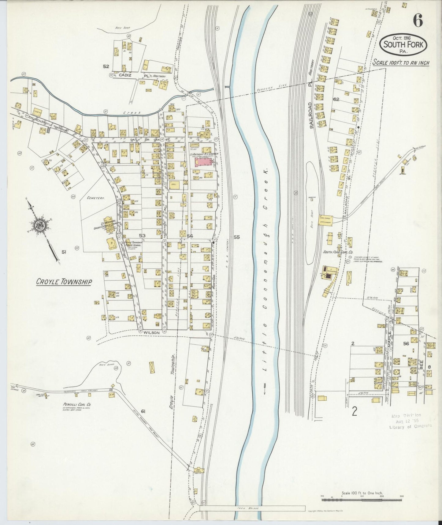 Sanborn Fire Insurance Map from South Fork, Cambria County, Pennsylvania (1916), Sheet #0006 - Historic Sanborn Fire Insurance Map Print, vintage old map wall art, antique decor, genealogy gift, Pennsylvania Pennsylvania map