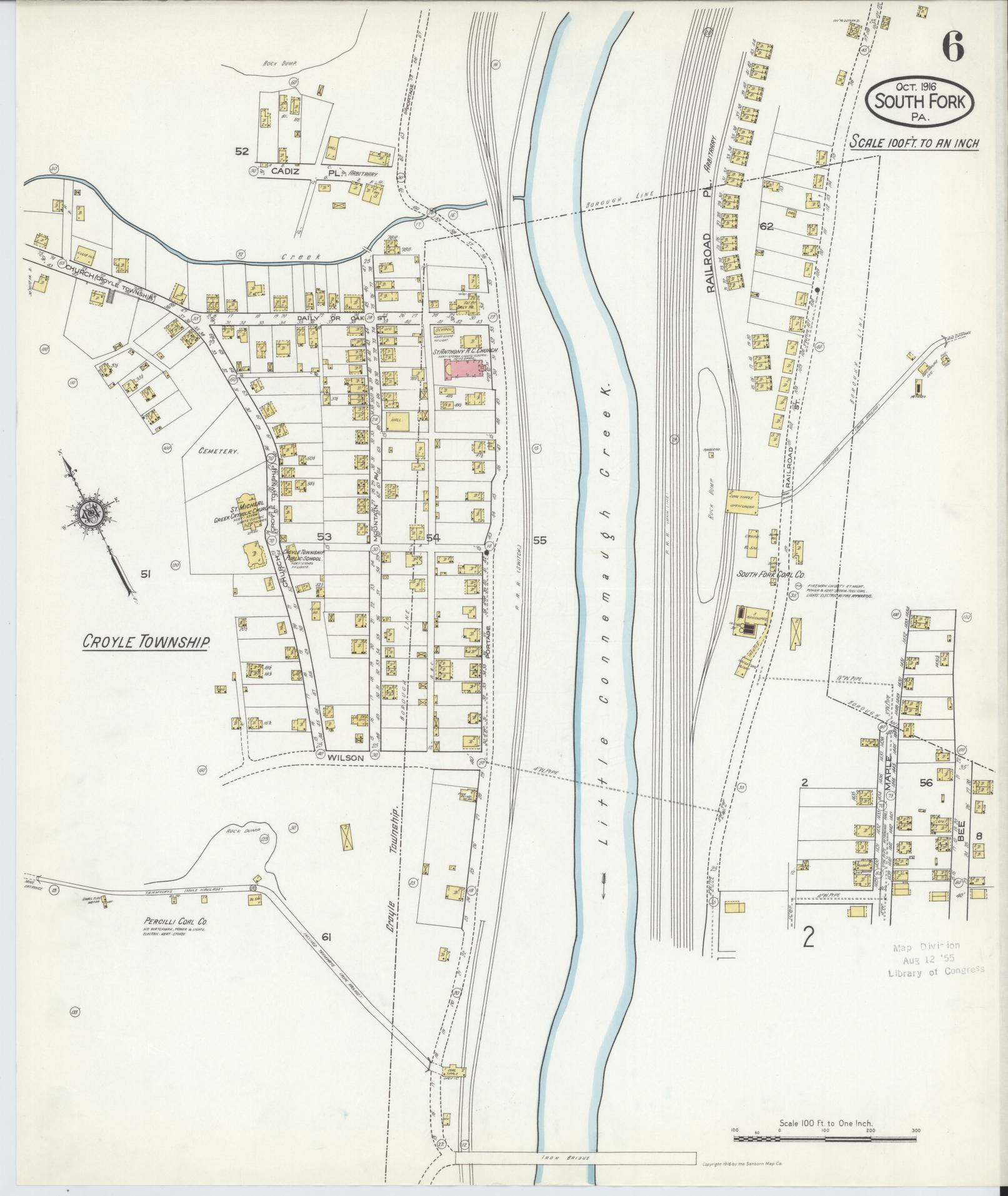 Sanborn Fire Insurance Map from South Fork, Cambria County, Pennsylvania (1916), Sheet #0006 - Historic Sanborn Fire Insurance Map Print, vintage old map wall art, antique decor, genealogy gift, Pennsylvania Pennsylvania map