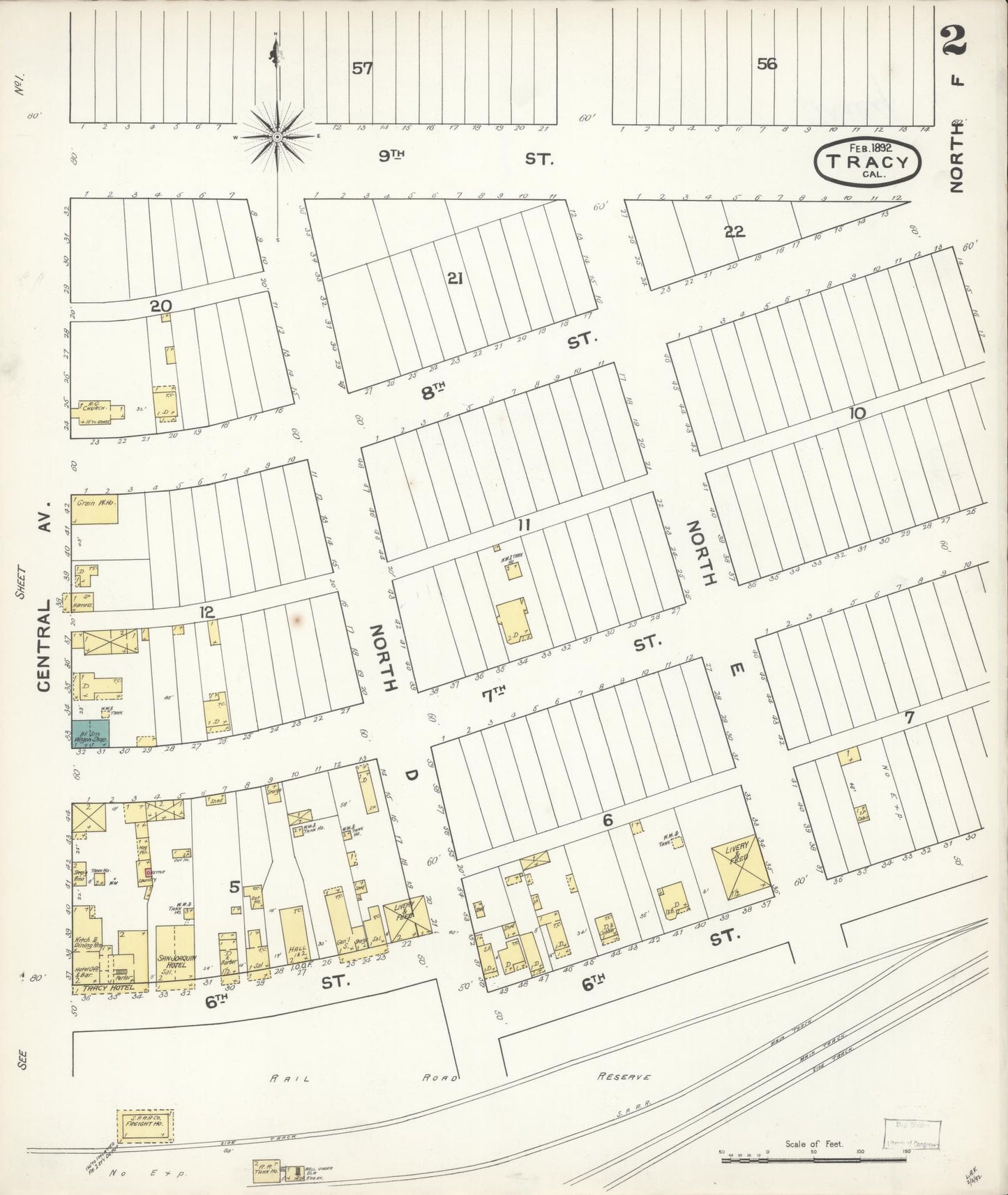 Sanborn Fire Insurance Map from Tracy, San Joaquin County, California (1892), Sheet #0002 - Complete Map Set gallery image, historic Sanborn map, vintage wall art, California California