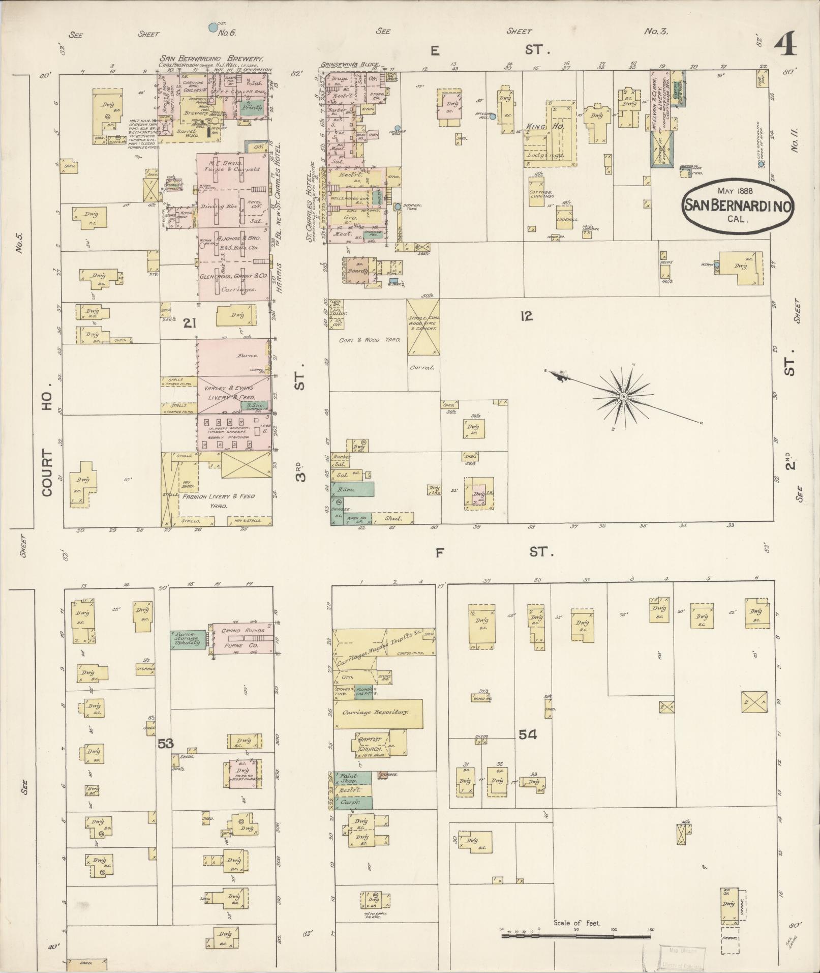Sanborn Fire Insurance Map from San Bernardino, San Bernardino County, California (1888), Sheet #0004 - Complete Map Set gallery image, historic Sanborn map, vintage wall art, California California
