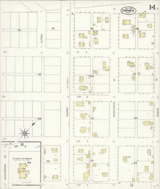 Sanborn Fire Insurance Map from Chehalis, Lewis County, Washington (1908), Sheet #0014 - Historic Sanborn Fire Insurance Map Print, vintage old map wall art, antique decor, genealogy gift, Washington Washington map