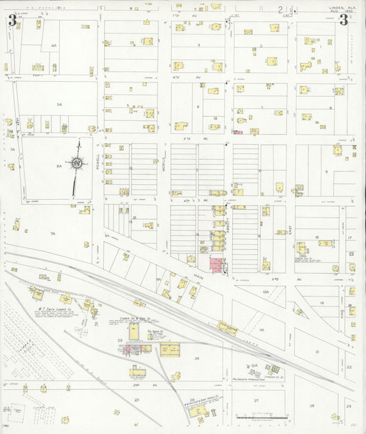 Sanborn Fire Insurance Map from Linden, Marengo County, Alabama (1933), Sheet #0003 - Historic Sanborn Fire Insurance Map Print, vintage old map wall art, antique decor, genealogy gift, Alabama Alabama map