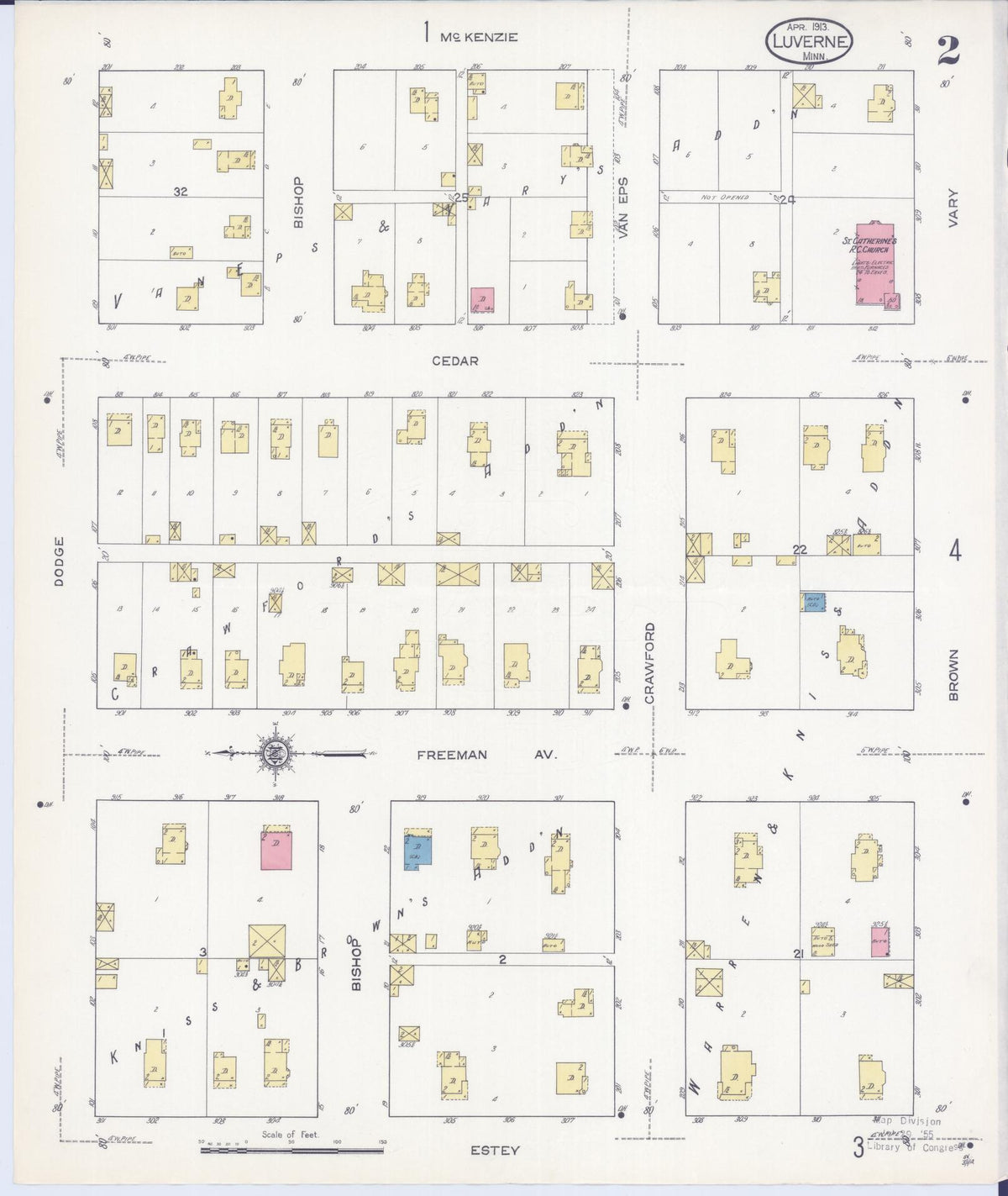 Sanborn Fire Insurance Map from Luverne, Rock County, Minnesota (1913), Sheet #0002 - Historic Sanborn Fire Insurance Map Print, vintage old map wall art, antique decor, genealogy gift, Minnesota Minnesota map
