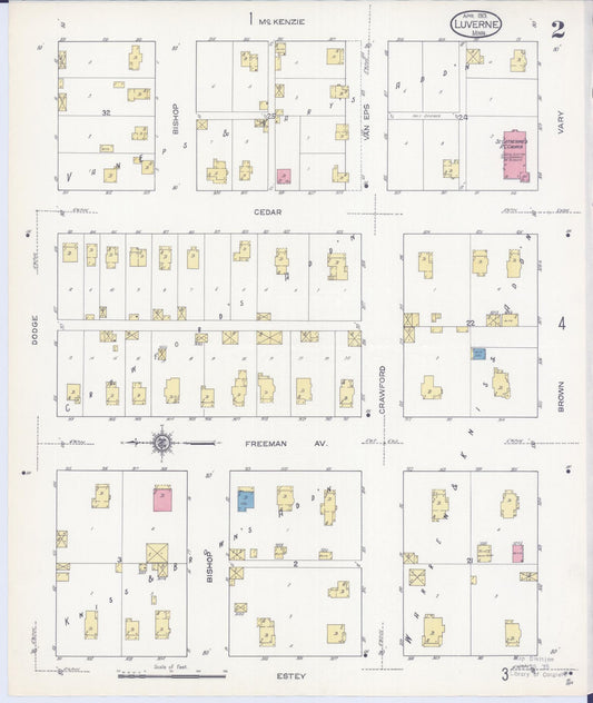 Sanborn Fire Insurance Map from Luverne, Rock County, Minnesota (1913), Sheet #0002 - Historic Sanborn Fire Insurance Map Print, vintage old map wall art, antique decor, genealogy gift, Minnesota Minnesota map