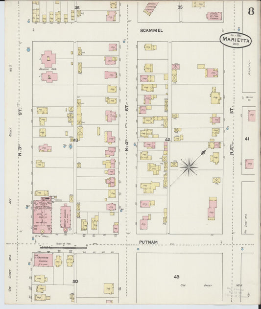 Sanborn Fire Insurance Map from Marietta, Washington County, Ohio (1890), Sheet #0008 - Historic Sanborn Fire Insurance Map Print, vintage old map wall art, antique decor, genealogy gift, Ohio Ohio map