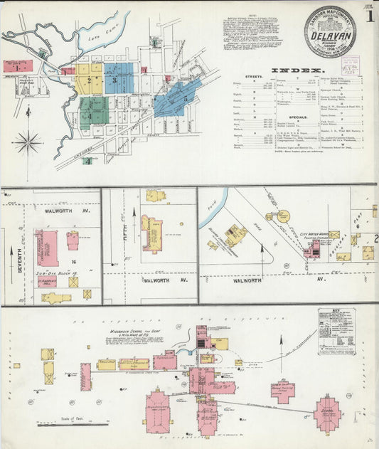 Sanborn Fire Insurance Map from Delavan, Walworth County, Wisconsin (1904), Sheet #0001 - Complete Map Set gallery image, historic Sanborn map, vintage wall art, Wisconsin Wisconsin