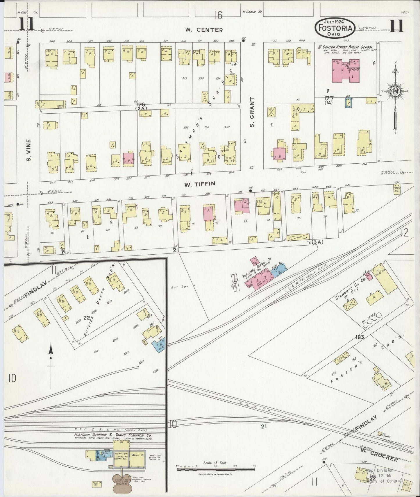 Sanborn Fire Insurance Map from Fostoria, Seneca, Hancock, And Wood Counties, Ohio (1924), Sheet #0011 - Historic Sanborn Fire Insurance Map Print, vintage old map wall art, antique decor, genealogy gift, Ohio Ohio map