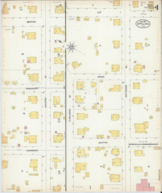 Sanborn Fire Insurance Map from Opelika, Lee County, Alabama (1903), Sheet #0004 - Historic Sanborn Fire Insurance Map Print, vintage old map wall art, antique decor, genealogy gift, Alabama Alabama map