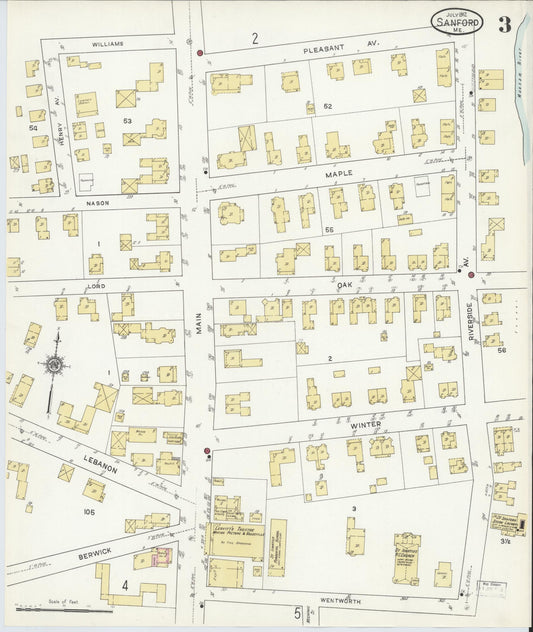 Sanborn Fire Insurance Map from Sanford, York County, Maine (1912), Sheet #0003 - Historic Sanborn Fire Insurance Map Print, vintage old map wall art, antique decor, genealogy gift, Maine Maine map