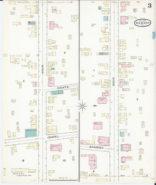 Sanborn Fire Insurance Map from Newark, New Castle County, Delaware (1891), Sheet #0003 - Historic Sanborn Fire Insurance Map Print, vintage old map wall art, antique decor, genealogy gift, Delaware Delaware map