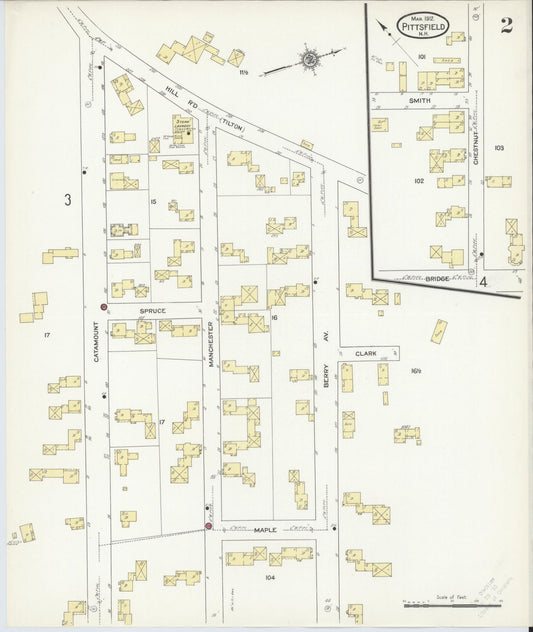 Sanborn Fire Insurance Map from Pittsfield, Merrimack County, New Hampshire (1912), Sheet #0002 - Historic Sanborn Fire Insurance Map Print, vintage old map wall art, antique decor, genealogy gift, New Hampshire New Hampshire map