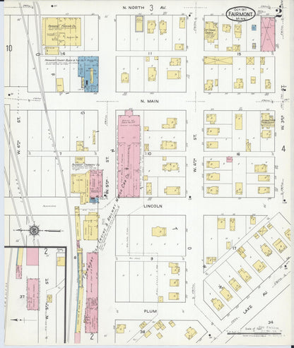 Sanborn Fire Insurance Map from Fairmont, Martin County, Minnesota (1917), Sheet #0002 - Historic Sanborn Fire Insurance Map Print, vintage old map wall art, antique decor, genealogy gift, Minnesota Minnesota map