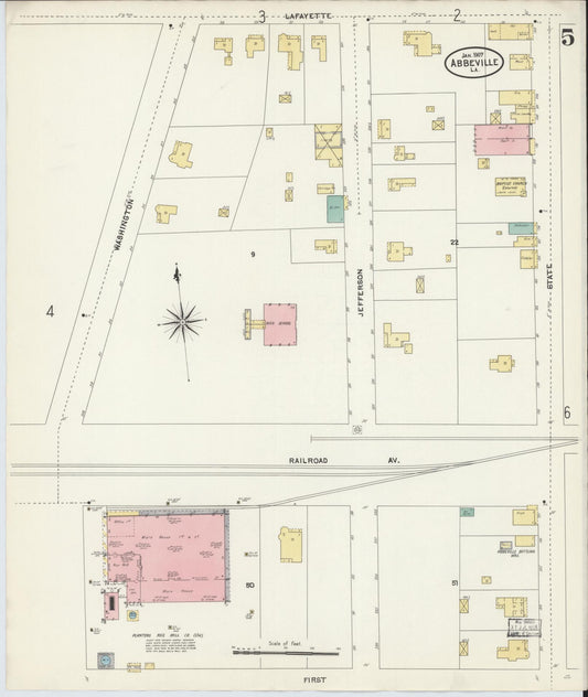Sanborn Fire Insurance Map from Abbeville, Vermilion Parish, Louisiana (1907), Sheet #0005 - Historic Sanborn Fire Insurance Map Print, vintage old map wall art, antique decor, genealogy gift, Louisiana Louisiana map