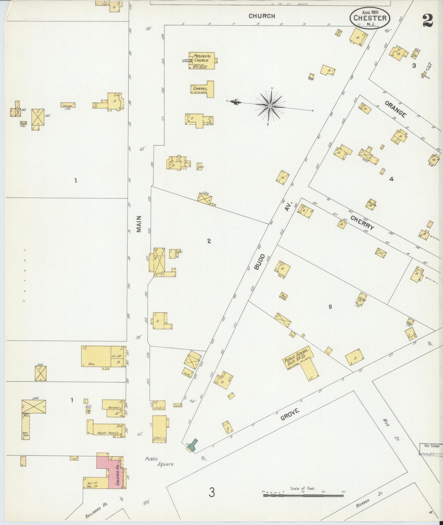 Sanborn Fire Insurance Map from Chester, Morris County, New Jersey (1901), Sheet #0002 - Historic Sanborn Fire Insurance Map Print, vintage old map wall art, antique decor, genealogy gift, New Jersey New Jersey map