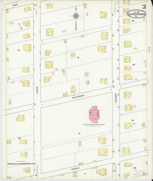 Sanborn Fire Insurance Map from Sulphur Springs, Hopkins County, Texas (1915), Sheet #0003 - Historic Sanborn Fire Insurance Map Print, vintage old map wall art, antique decor, genealogy gift, Texas Texas map