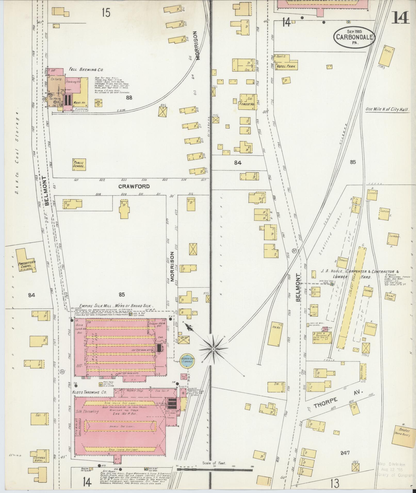Sanborn Fire Insurance Map from Carbondale, Lackawanna County, Pennsylvania (1903), Sheet #0014 - Historic Sanborn Fire Insurance Map Print, vintage old map wall art, antique decor, genealogy gift, Pennsylvania Pennsylvania map