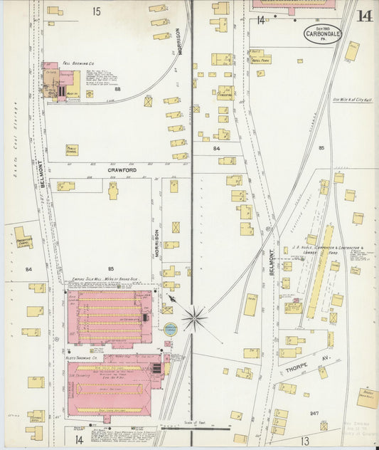 Sanborn Fire Insurance Map from Carbondale, Lackawanna County, Pennsylvania (1903), Sheet #0014 - Historic Sanborn Fire Insurance Map Print, vintage old map wall art, antique decor, genealogy gift, Pennsylvania Pennsylvania map