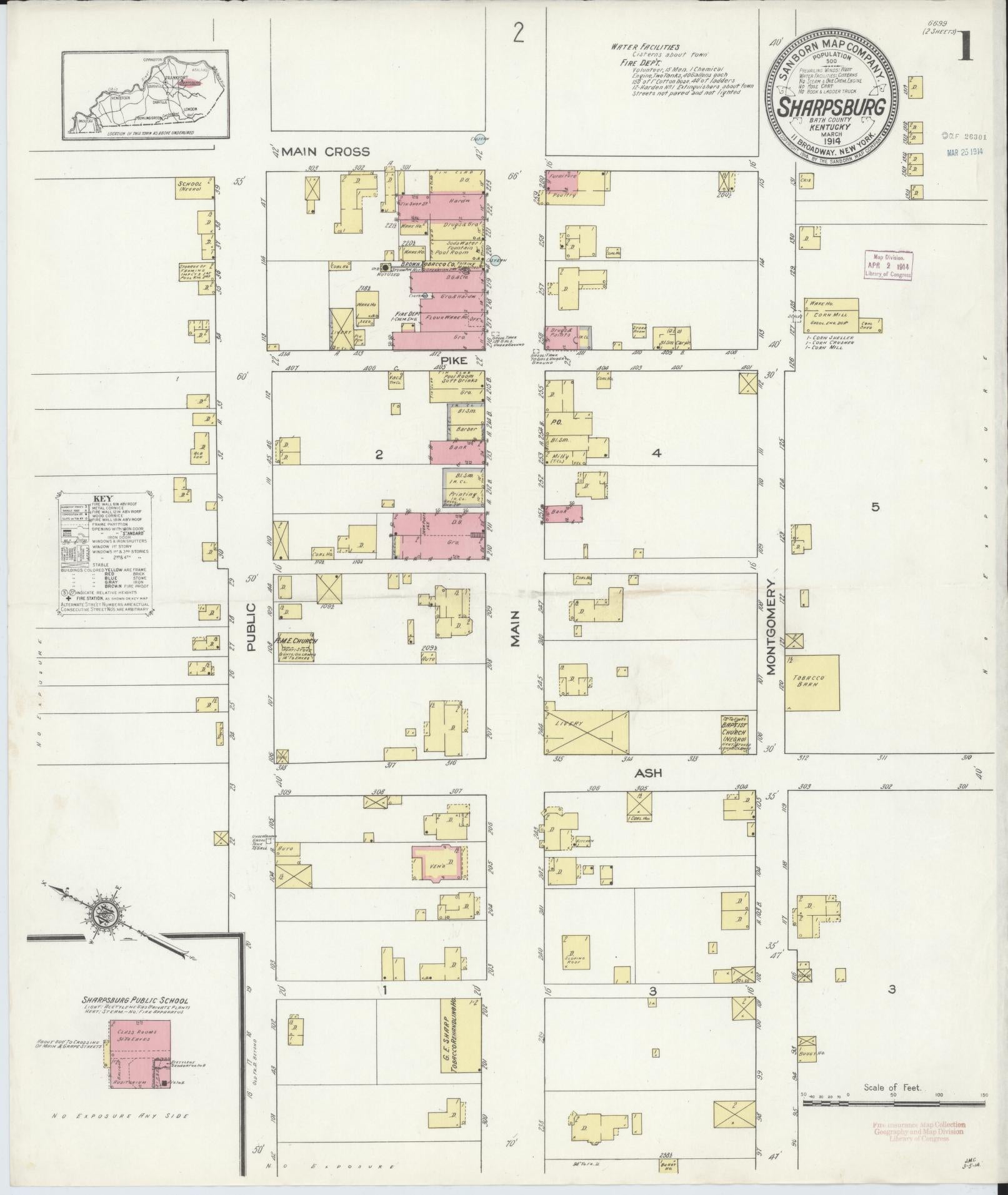 Sanborn Fire Insurance Map from Sharpsburg, Bath County, Kentucky (1914), Sheet #0001 - Historic Sanborn Fire Insurance Map Print, vintage old map wall art, antique decor, genealogy gift, Kentucky Kentucky map