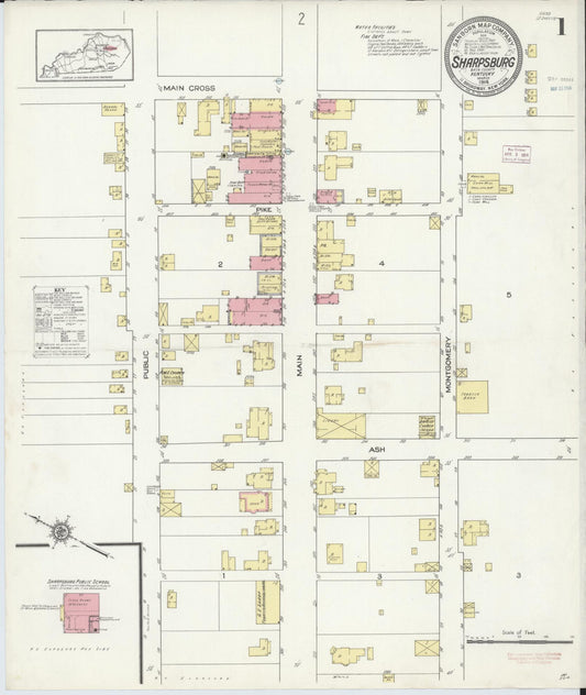 Sanborn Fire Insurance Map from Sharpsburg, Bath County, Kentucky (1914), Sheet #0001 - Historic Sanborn Fire Insurance Map Print, vintage old map wall art, antique decor, genealogy gift, Kentucky Kentucky map