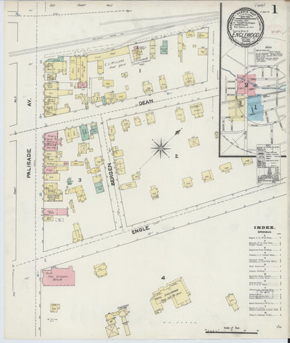 Sanborn Fire Insurance Map from Englewood, Bergen County, New Jersey (1890), Sheet #0001 - Historic Sanborn Fire Insurance Map Print, vintage old map wall art, antique decor, genealogy gift, New Jersey New Jersey map
