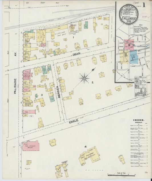 Sanborn Fire Insurance Map from Englewood, Bergen County, New Jersey (1890), Sheet #0001 - Historic Sanborn Fire Insurance Map Print, vintage old map wall art, antique decor, genealogy gift, New Jersey New Jersey map