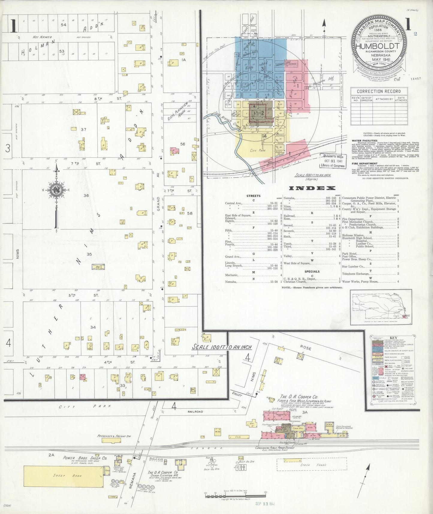 Sanborn Fire Insurance Map from Humboldt, Richardson County, Nebraska (1941), Sheet #0001 - Complete Map Set gallery image, historic Sanborn map, vintage wall art, Nebraska Nebraska