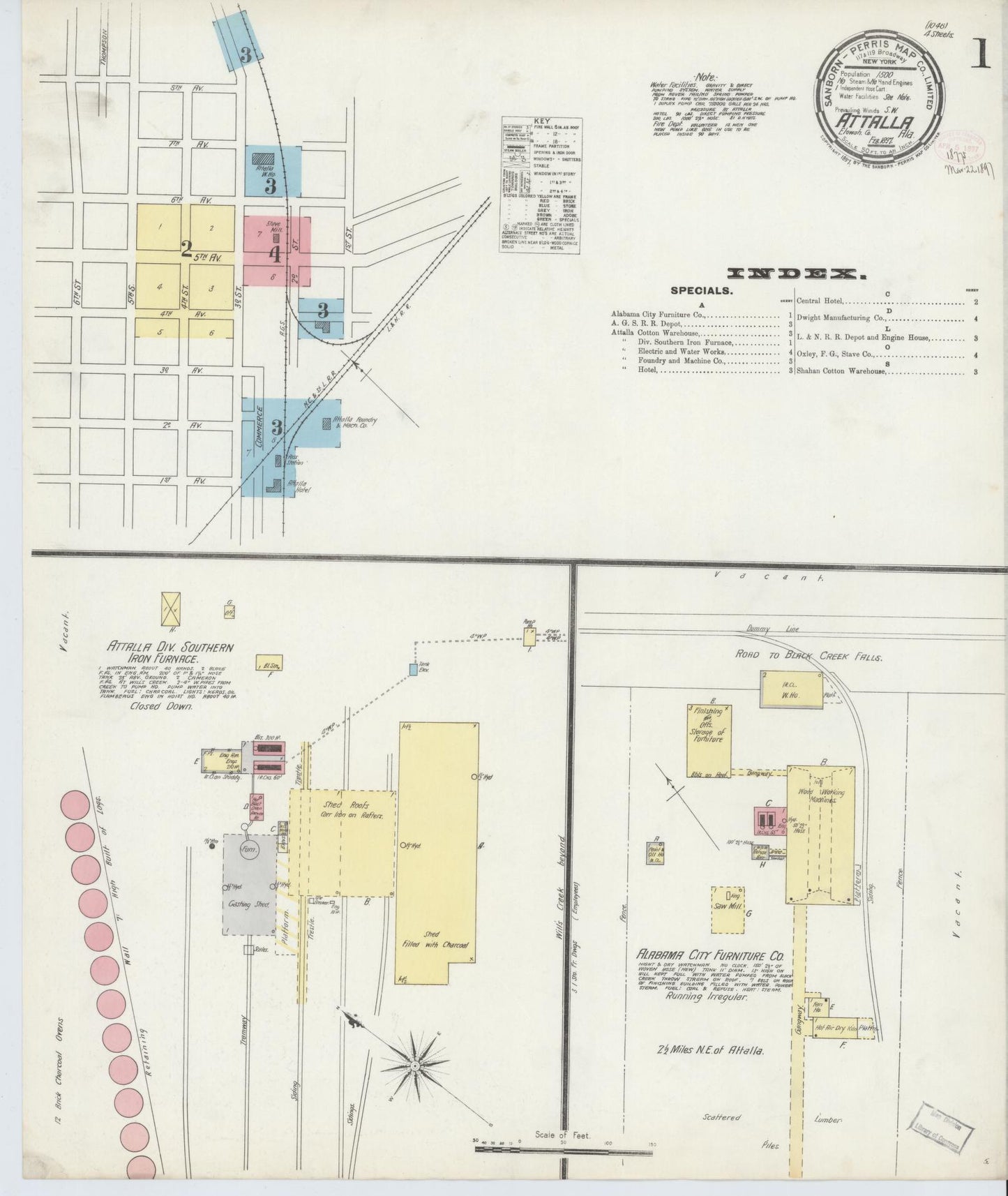 Sanborn Fire Insurance Map from Attalla, Etowah County, Alabama (1897), Sheet #0001 - Complete Map Set gallery image, historic Sanborn map, vintage wall art, Alabama Alabama