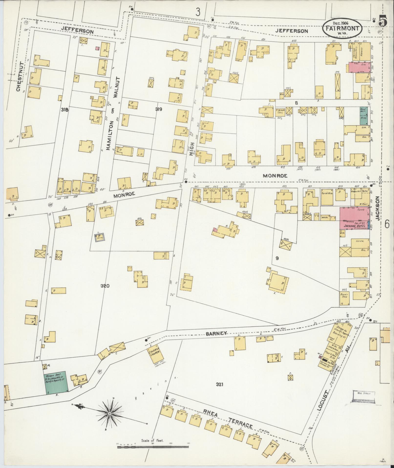 Sanborn Fire Insurance Map from Fairmont, Marion County, West Virginia (1906), Sheet #0005 - Complete Map Set gallery image, historic Sanborn map, vintage wall art, West Virginia West Virginia