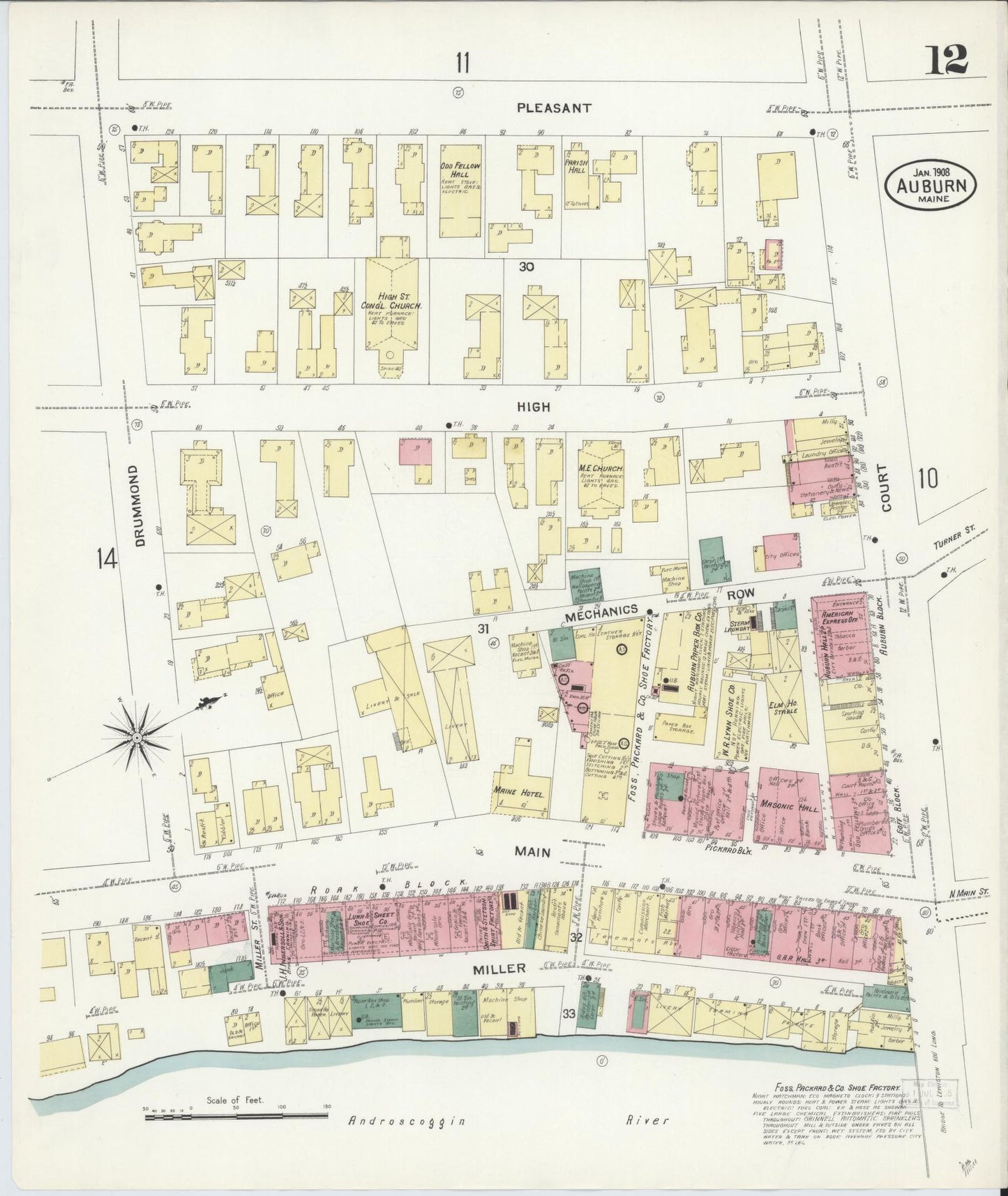 Sanborn Fire Insurance Map from Auburn, Androscoggin County, Maine (1908), Sheet #0012 - Complete Map Set gallery image, historic Sanborn map, vintage wall art, Maine Maine