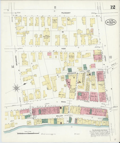 Sanborn Fire Insurance Map from Auburn, Androscoggin County, Maine (1908), Sheet #0012 - Complete Map Set gallery image, historic Sanborn map, vintage wall art, Maine Maine