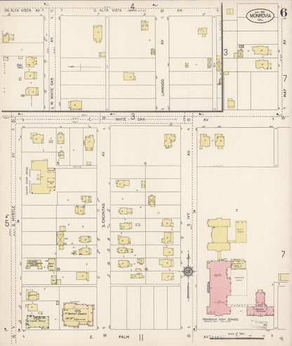 Sanborn Fire Insurance Map from Monrovia, Los Angeles County, California (1913), Sheet #0006 - Complete Map Set gallery image, historic Sanborn map, vintage wall art, California California