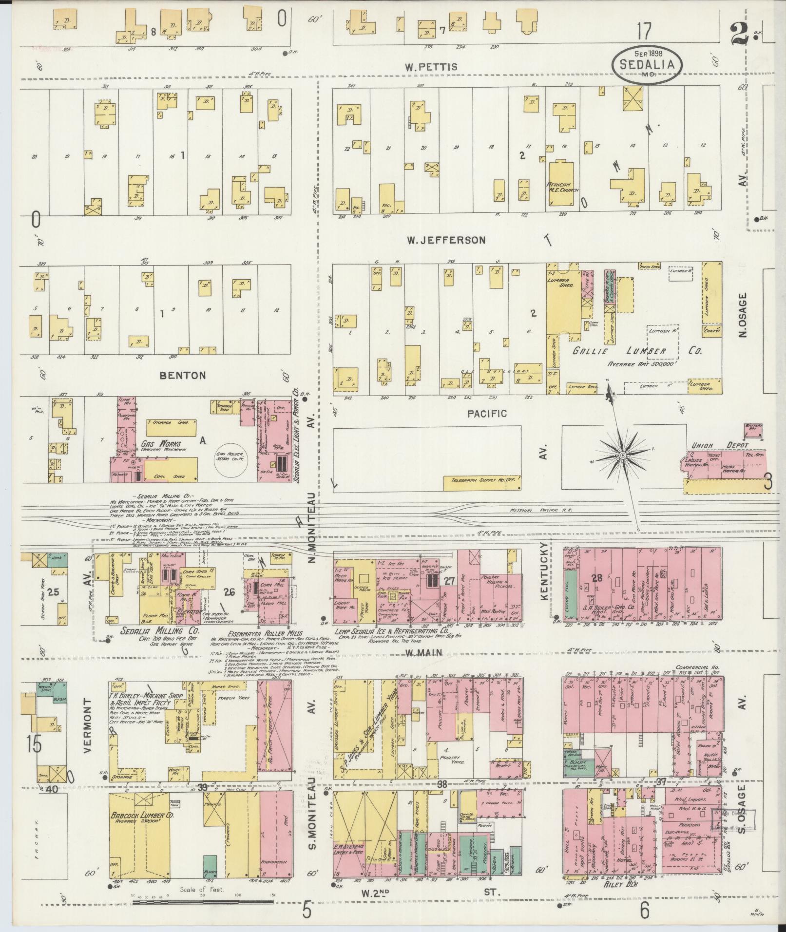 Sanborn Fire Insurance Map from Sedalia, Pettis County, Missouri (1898), Sheet #0002 - Complete Map Set gallery image, historic Sanborn map, vintage wall art, Missouri Missouri
