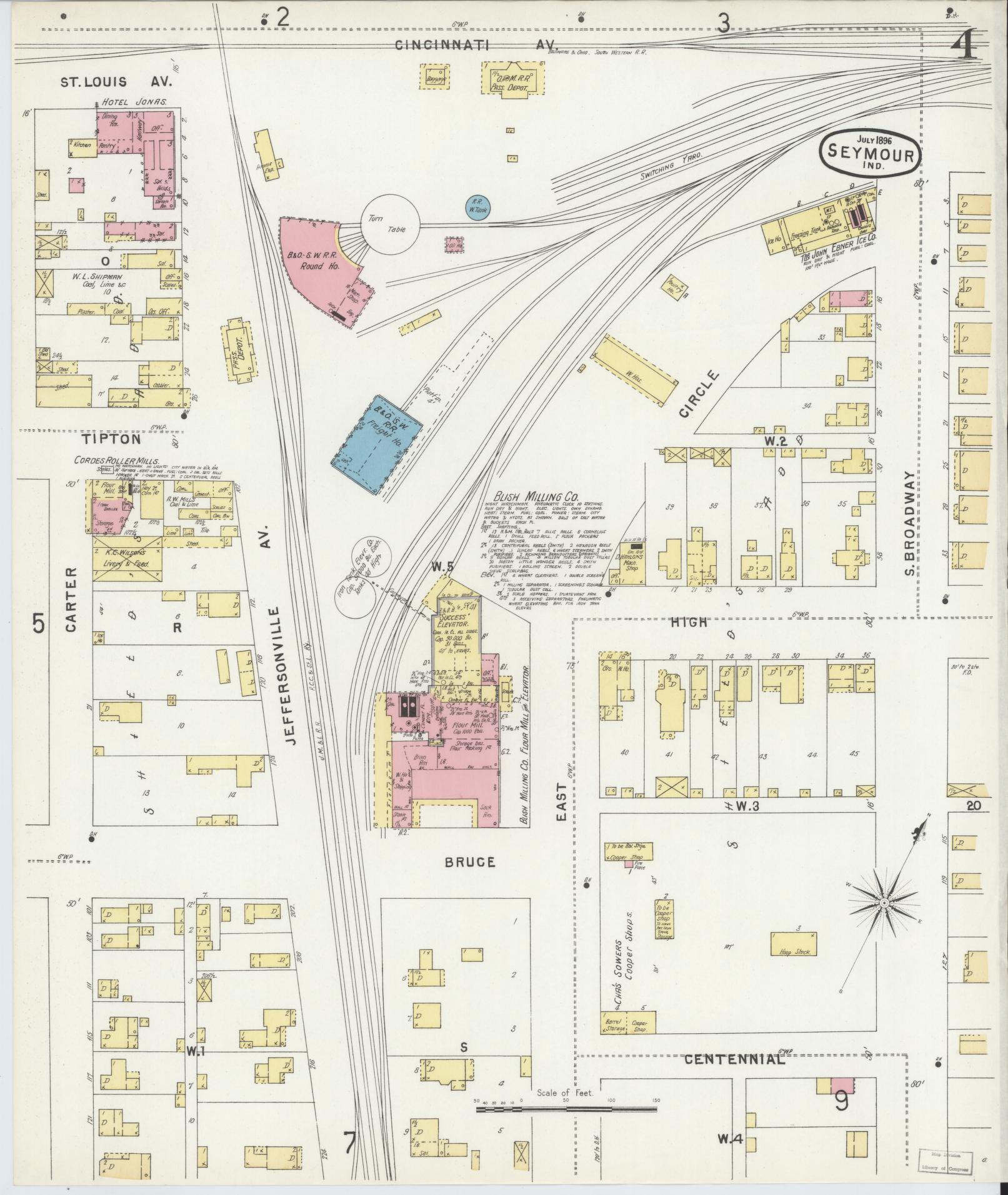Sanborn Fire Insurance Map from Seymour, Jackson County, Indiana (1896), Sheet #0004 - Complete Map Set gallery image, historic Sanborn map, vintage wall art, Indiana Indiana