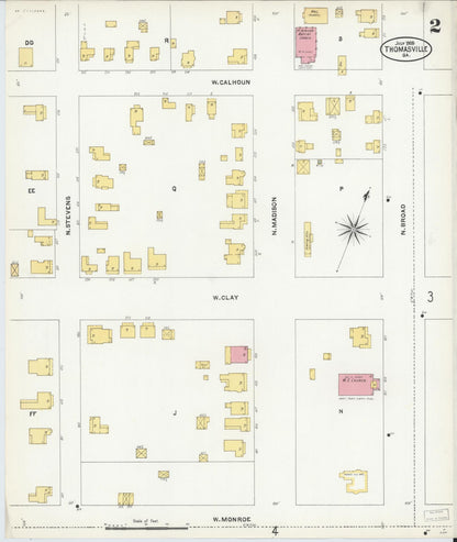 Sanborn Fire Insurance Map from Thomasville, Thomas County, Georgia (1905), Sheet #0002 - Complete Map Set gallery image, historic Sanborn map, vintage wall art, Georgia Georgia