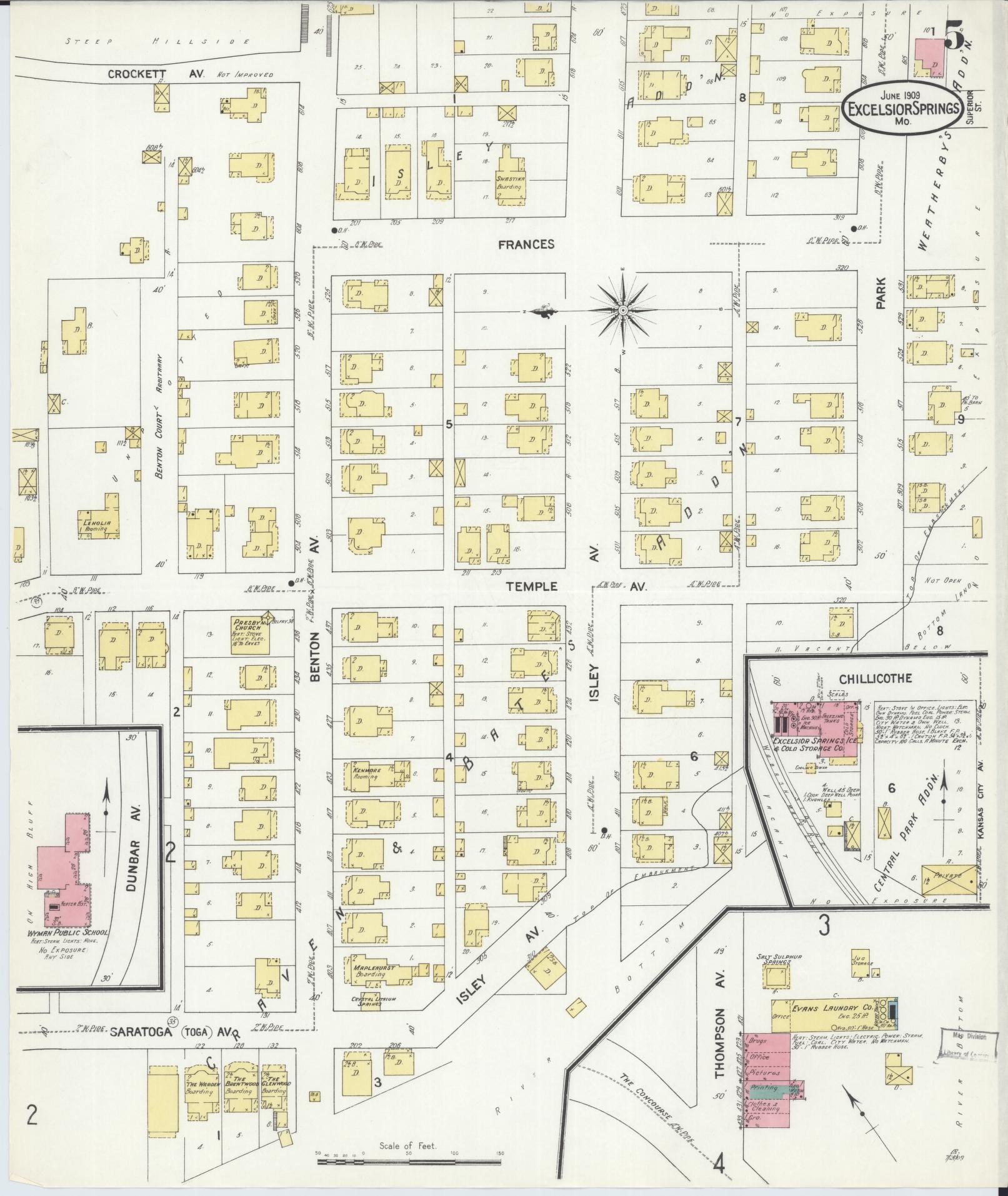 Sanborn Fire Insurance Map from Excelsior Springs, Clay County, Missouri (1909), Sheet #0005 - Complete Map Set gallery image, historic Sanborn map, vintage wall art, Missouri Missouri