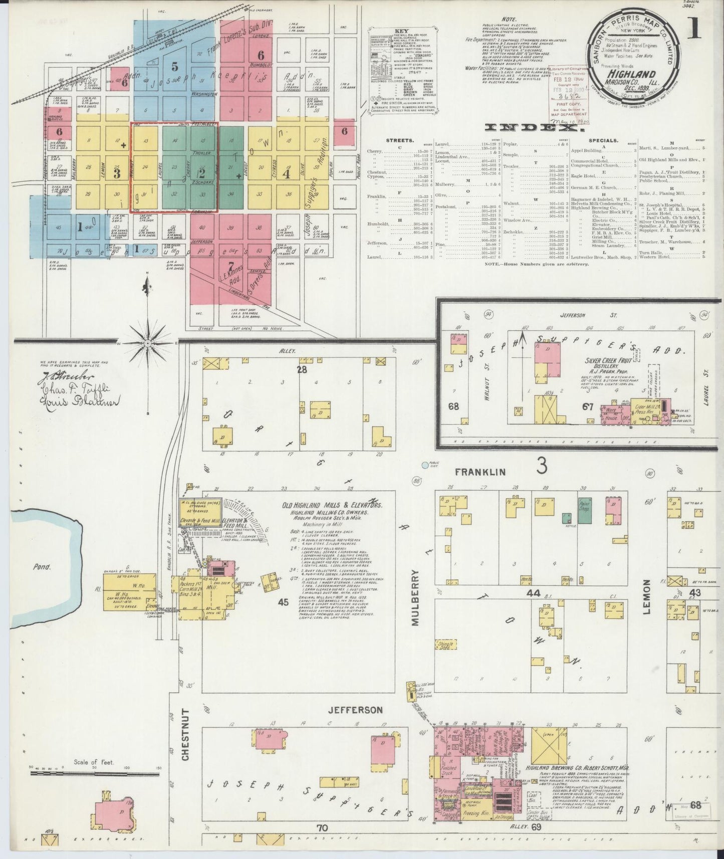 Sanborn Fire Insurance Map from Highland, Madison County, Illinois (1899), Sheet #0001 - Historic Sanborn Fire Insurance Map Print, vintage old map wall art, antique decor, genealogy gift, Illinois Illinois map