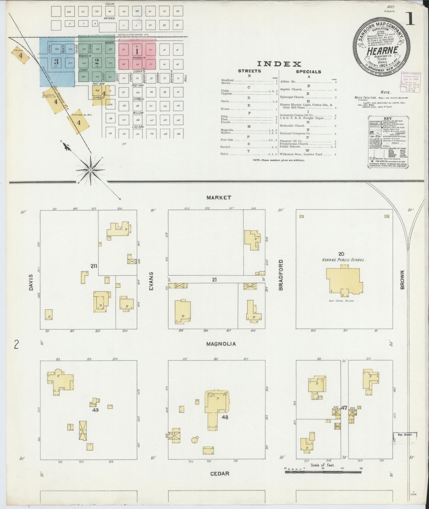 Sanborn Fire Insurance Map from Hearne, Robertson County, Texas. (1906), Sheet 1 – Historic Sanborn Fire Insurance Map Print
