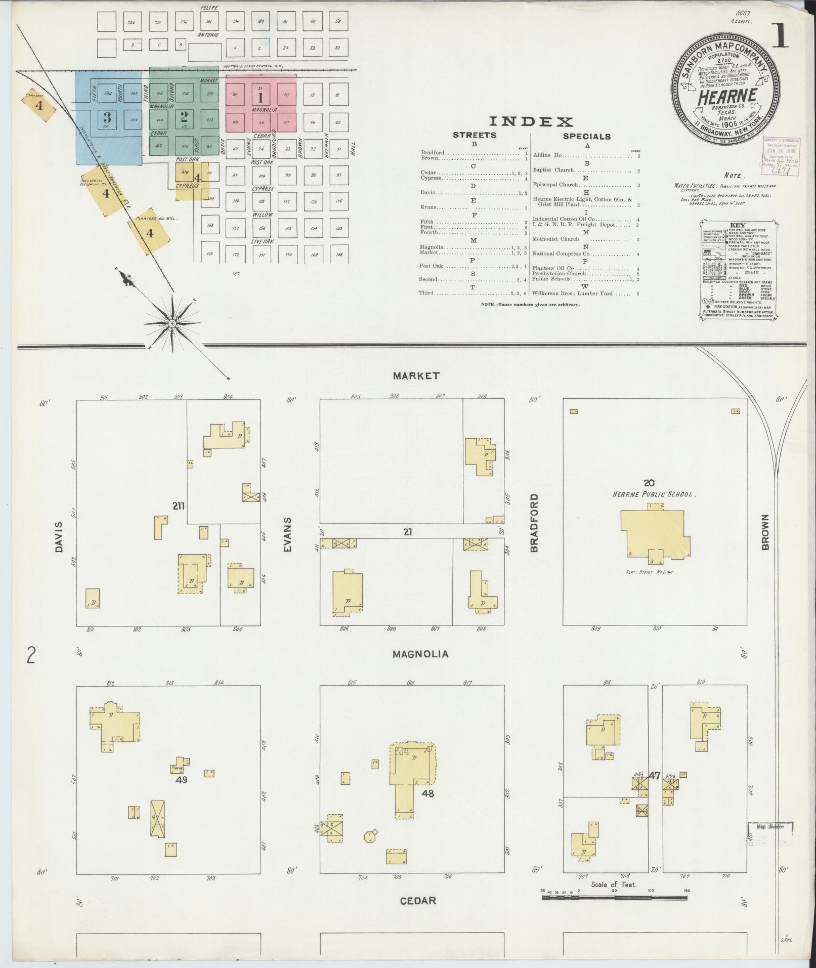 Sanborn Fire Insurance Map from Hearne, Robertson County, Texas. (1906), Sheet 1 – Historic Sanborn Fire Insurance Map Print