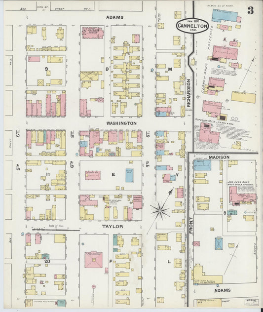 Sanborn Fire Insurance Map from Cannelton, Perry County, Indiana (1892), Sheet #0003 - Historic Sanborn Fire Insurance Map Print, vintage old map wall art, antique decor, genealogy gift, Indiana Indiana map