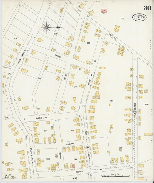 Sanborn Fire Insurance Map from Butler, Butler County, Pennsylvania (1906), Sheet #0030 - Historic Sanborn Fire Insurance Map Print, vintage old map wall art, antique decor, genealogy gift, Pennsylvania Pennsylvania map