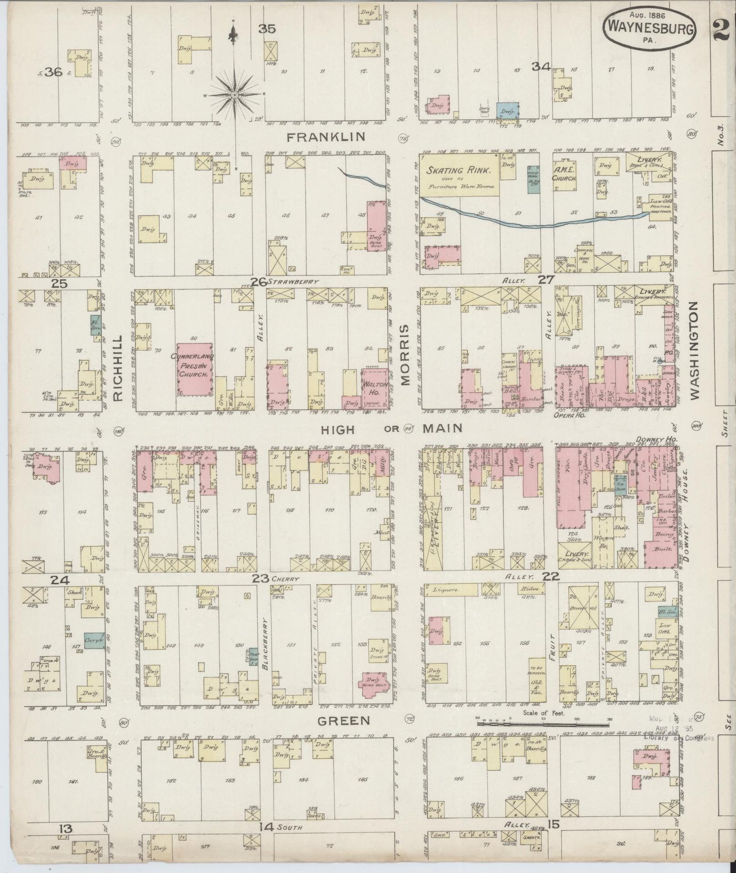 Sanborn Fire Insurance Map from Waynesburg, Greene County, Pennsylvania (1886), Sheet #0002 - Complete Map Set gallery image, historic Sanborn map, vintage wall art, Pennsylvania Pennsylvania