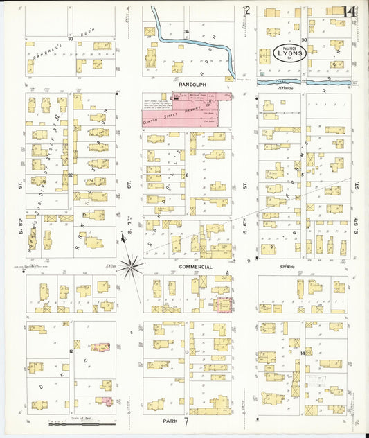 Sanborn Fire Insurance Map from Lyons, Clinton County, Iowa (1909), Sheet #0014 - Historic Sanborn Fire Insurance Map Print, vintage old map wall art