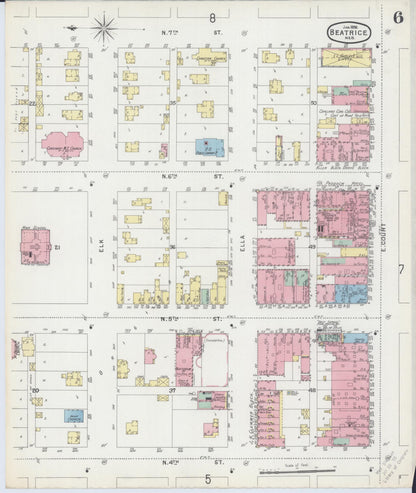 Sanborn Fire Insurance Map from Beatrice, Gage County, Nebraska (1896), Sheet #0006 - Complete Map Set gallery image, historic Sanborn map, vintage wall art, Nebraska Nebraska