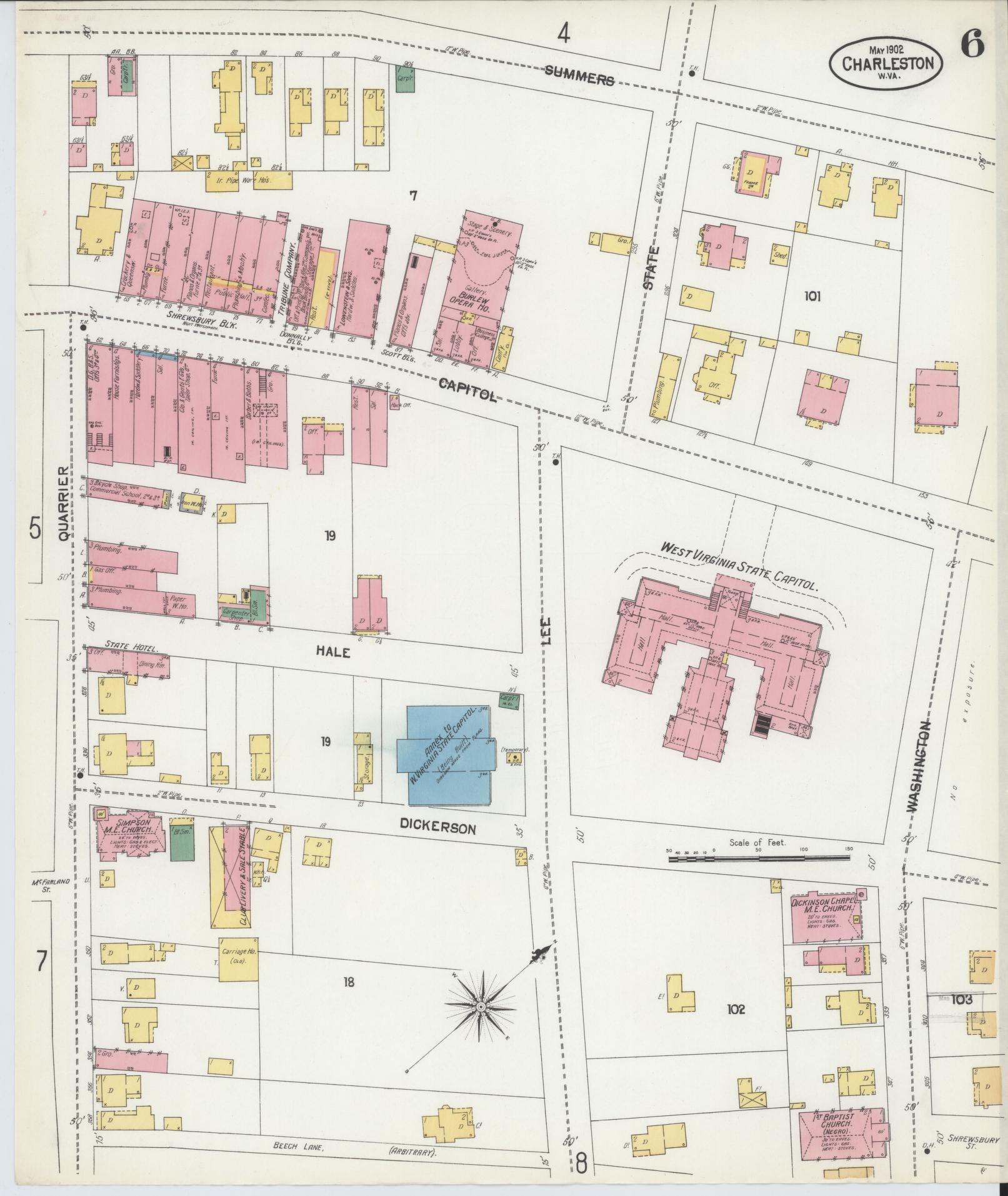 Sanborn Fire Insurance Map from Charleston, Kanawha County, West Virginia (1902), Sheet #0006 - Complete Map Set gallery image, historic Sanborn map, vintage wall art, West Virginia West Virginia