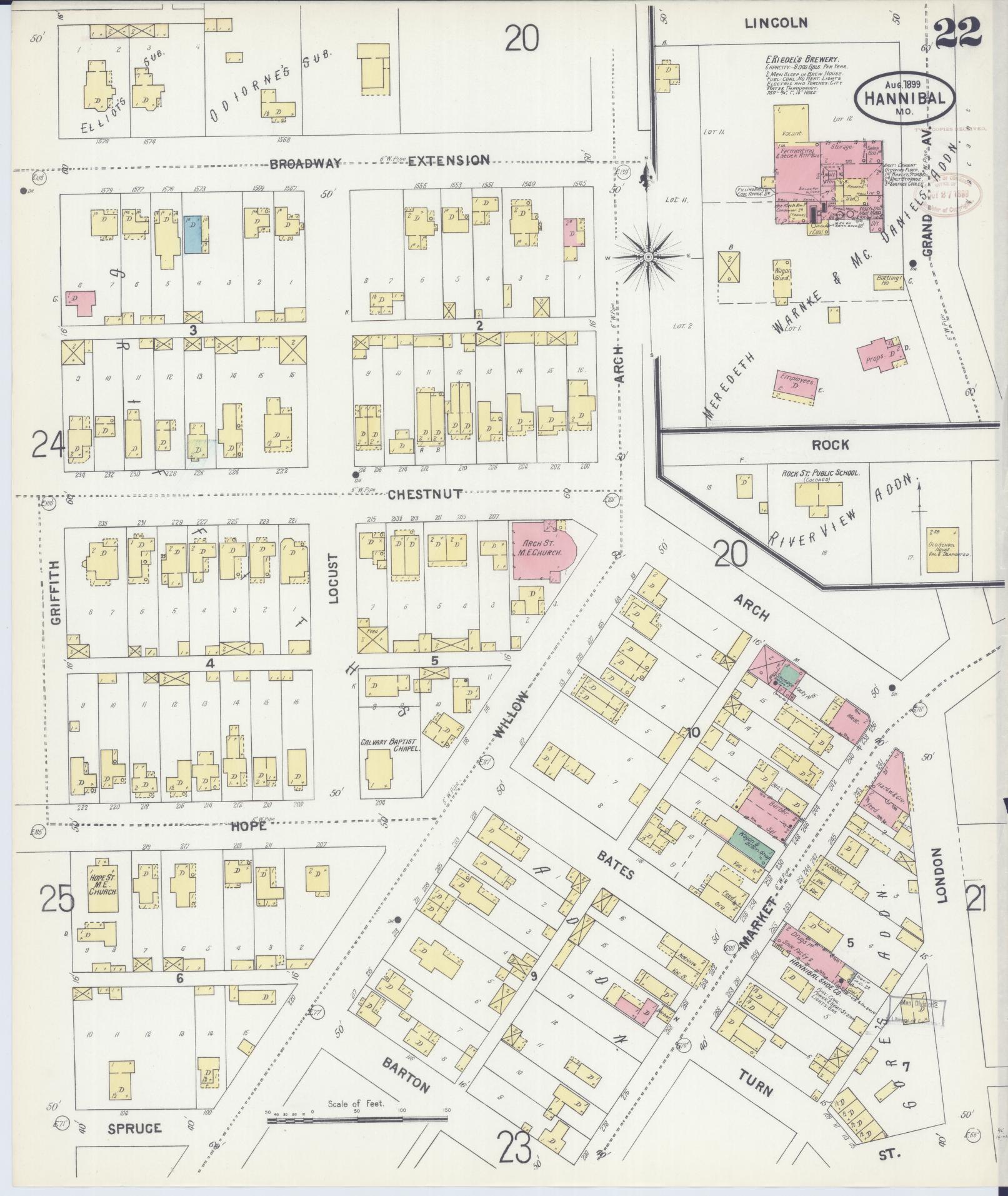 Sanborn Fire Insurance Map from Hannibal, Marion County, Missouri (1899), Sheet #0022 - Historic Sanborn Fire Insurance Map Print, vintage old map wall art, antique decor, genealogy gift, Missouri Missouri map